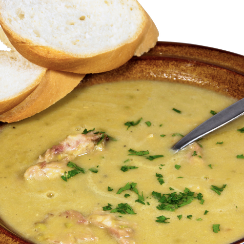Pea and ham soup with bread